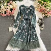 Long Floral Dress Woman Pleated Lace Patchwork Fairy Dress Midi Elegant V Neck Long Sleeve Autumn Spring Dresses For Women Party ► Photo 2/6