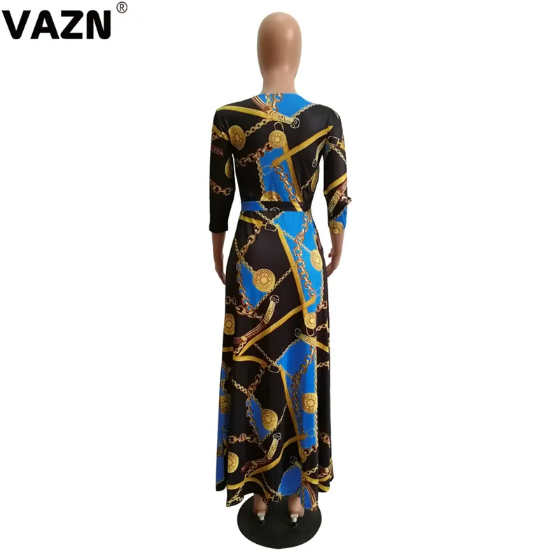 VAZN GYM18349 шикарный продукт летнее Сексуальное Женское 4 цвета длинное платье с коротким рукавом v-образным вырезом платье с принтом специальное платье в пол