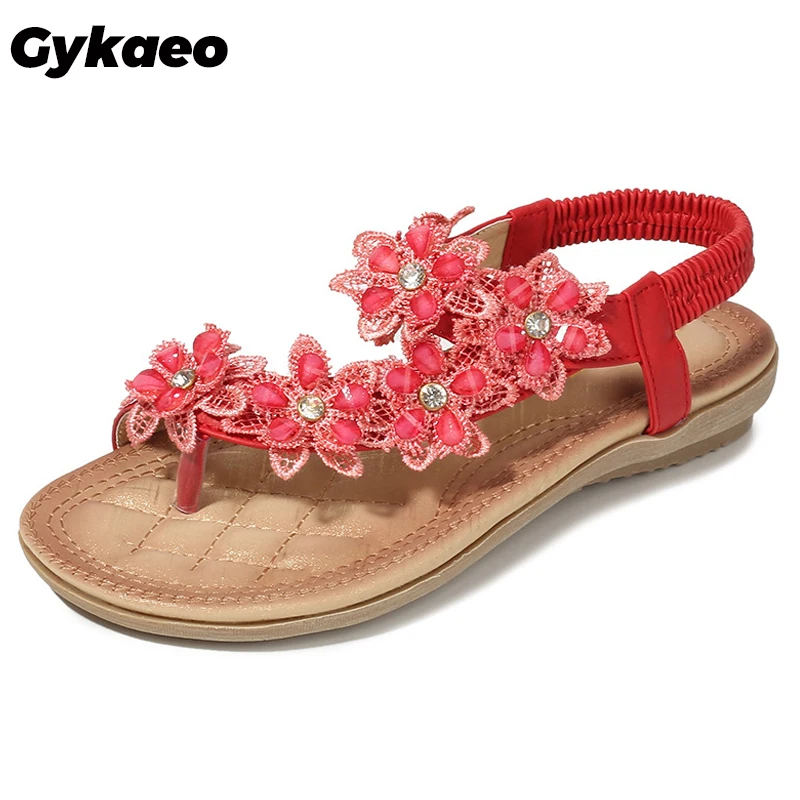 Женские Классические сандалии Gykaeo богемные с цветочным принтом на плоской