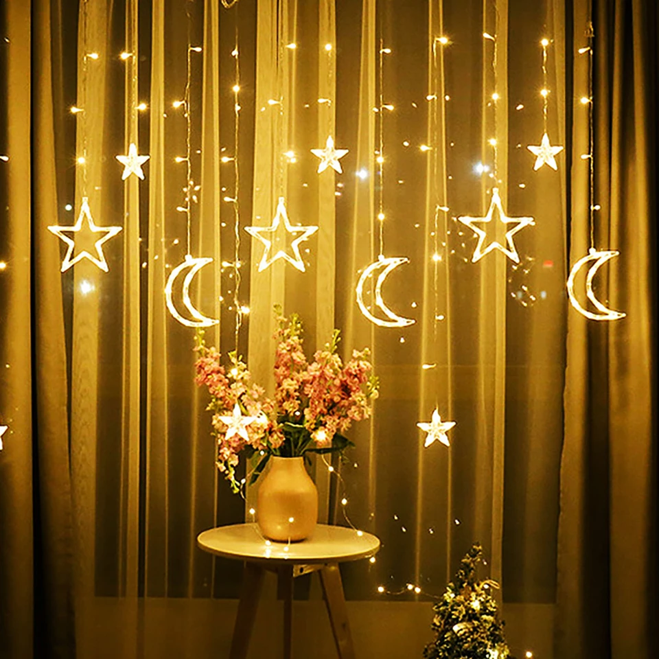 Star LED Lights String LED Moon Star Curtain Lamp Decoration Christmas Fairy Lighting For Wedding Party Indoor Wire String Light Star LED Lights String LED Moon Star Curtain Lamp Decoration Christmas Fairy Lighting For Wedding Party Indoor Wire String Light