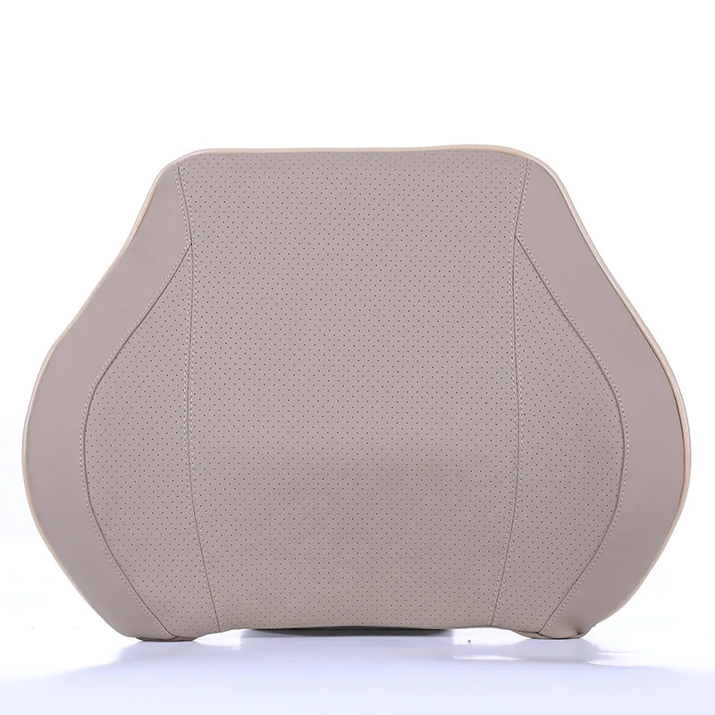 BEIGE Подушка из искусственной кожи для путешествий, автомобильная поясничная поддержка, подушка для спины и подголовника, подушка для шеи, пена с эффектом памяти, для боли, шейного отдела шеи - Цвет: BEIGE