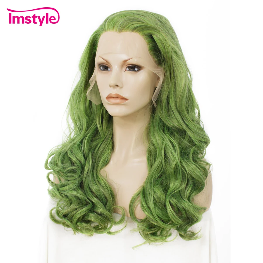 Imstyle зеленый парик синтетический парик на кружеве волнистые длинные парики для женщин 24 дюйма натуральные волосы термостойкие волокна косплей парик