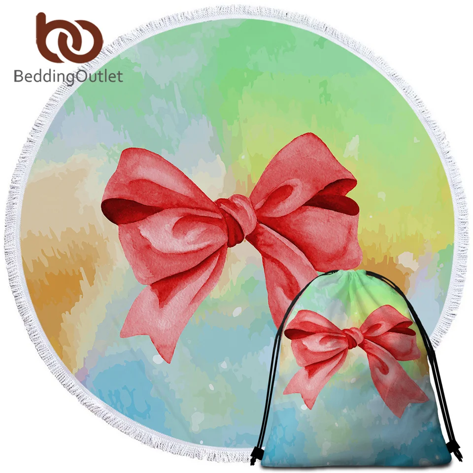BeddingOutlet, красное Подарочное круглое полотенце с бантом, акварельное пляжное полотенце, красочный Коврик для пикника, классическое розовое летнее одеяло для девочек Toalla