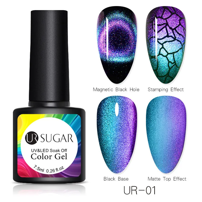 Ur Sugar 7,5 мл светящийся Магнитный 3D Гель-лак для ногтей с эффектом «кошачий глаз» лак звездный блеск Гель-лак замачиваемый УФ-гель лак на черной основе - Цвет: 1