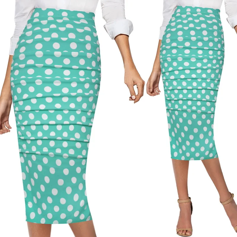 Vfemage Womens Elegant Ruched Ruffle High Waist Leopard Floral Print Slim Casual Work  Party Pencil Midi Mid-calf Skirt  1023