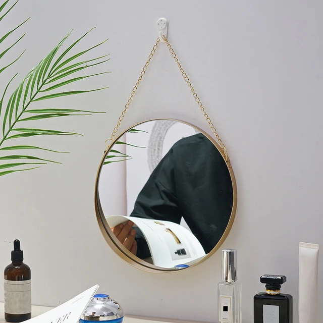 Round Hanging Mirror Metal Wall Mount Mirror Art Toilet Bathroom Decor Nordic Style Mirror Miroirs Cocooning.net