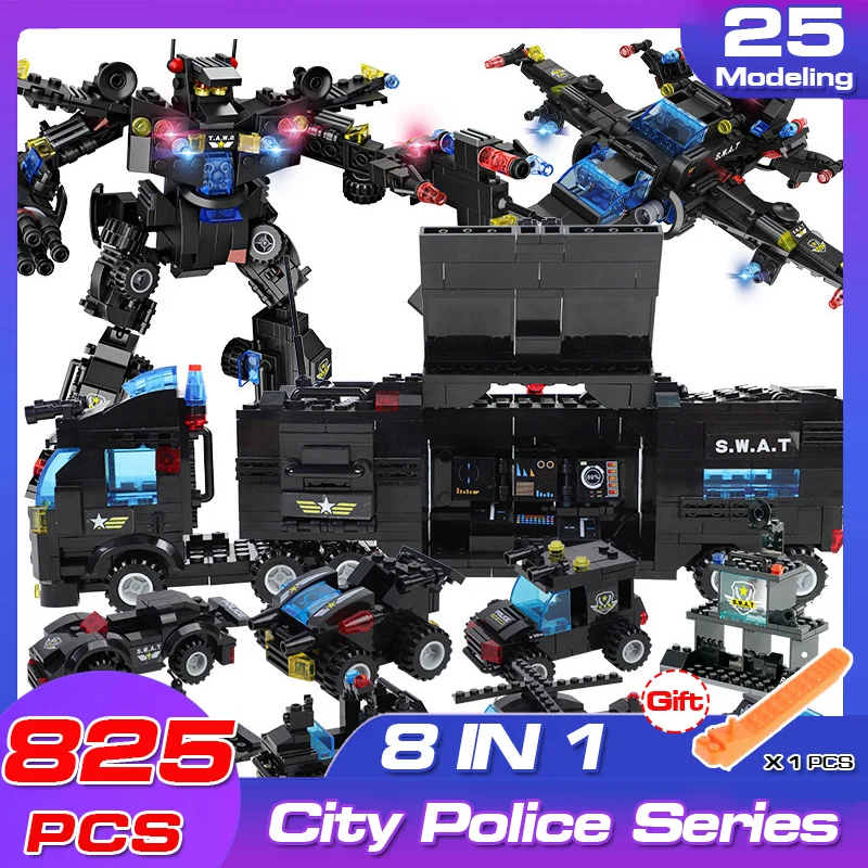 

825 PCS Block City SWAT Car Blocks Compatible Legoingly Helicopter Truck Brick Puzzle Assembly Toy Birthday Present