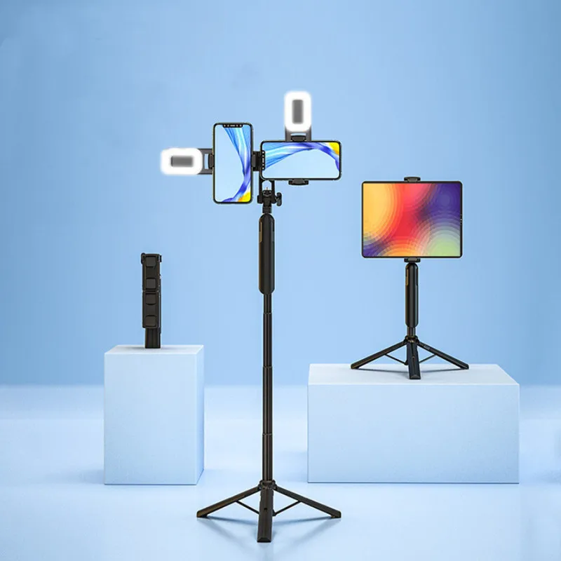 Bluetooth Selfie Stick Tripod for Tablet Double Phones Foldable Mobile Phone Tripod Stand for Gopro for Vlog YouTube Live_voghion.com