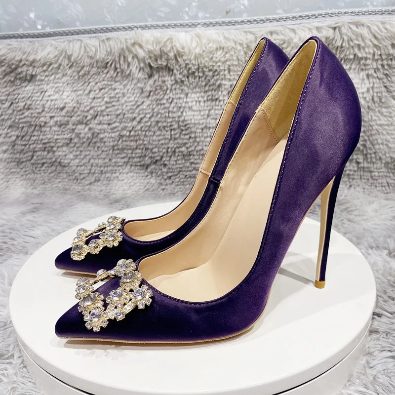 

Metal decoration pointed toe 12cm 10cm 8cm high thin heels pure color work classic vintage daily wear women pumps BM037 ROVICIYA