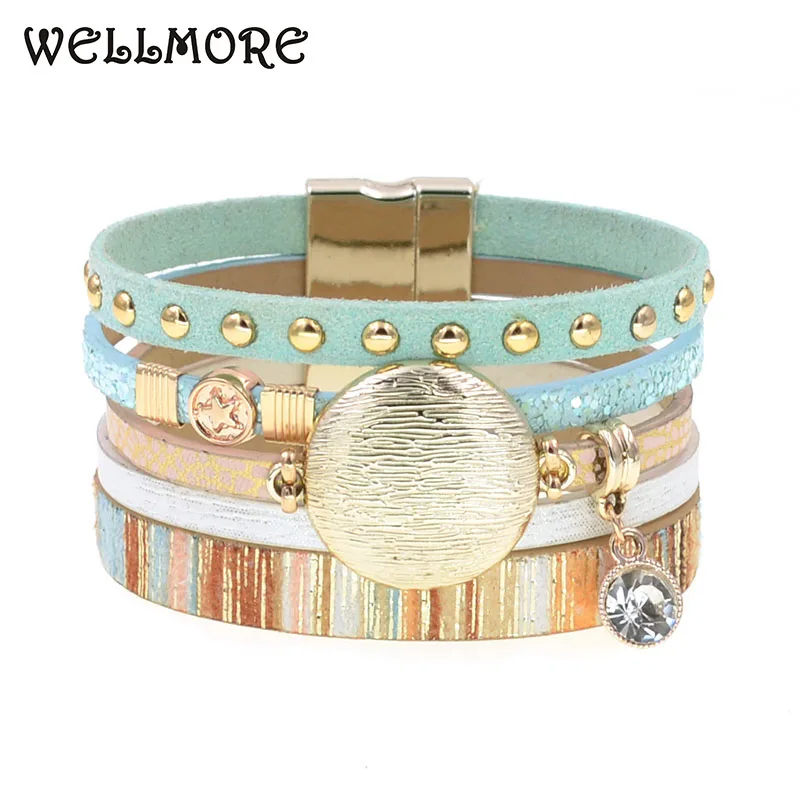 WELLMORE NEW model leather bracelets for women Zinc alloy metal charm bracelet fashion jewelry Bracelet Jewelry Leather Bracelets