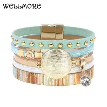 WELLMORE NEW model leather bracelets for women Zinc alloy metal charm bracelet fashion jewelry drop shipping wholesale