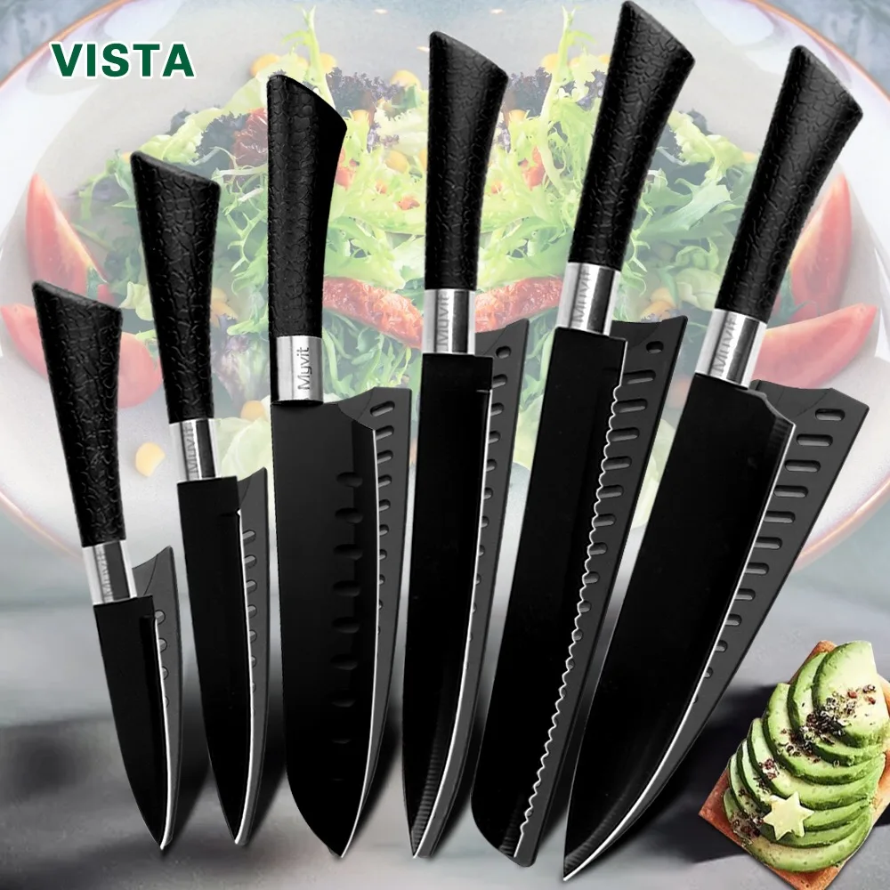 Buy Kitchen Knife Chef knife set Chef 7CR17 440C Stainless Steel Non Stick Blade Bread Slicer Utility Santoku Knives 6 Pieces Set