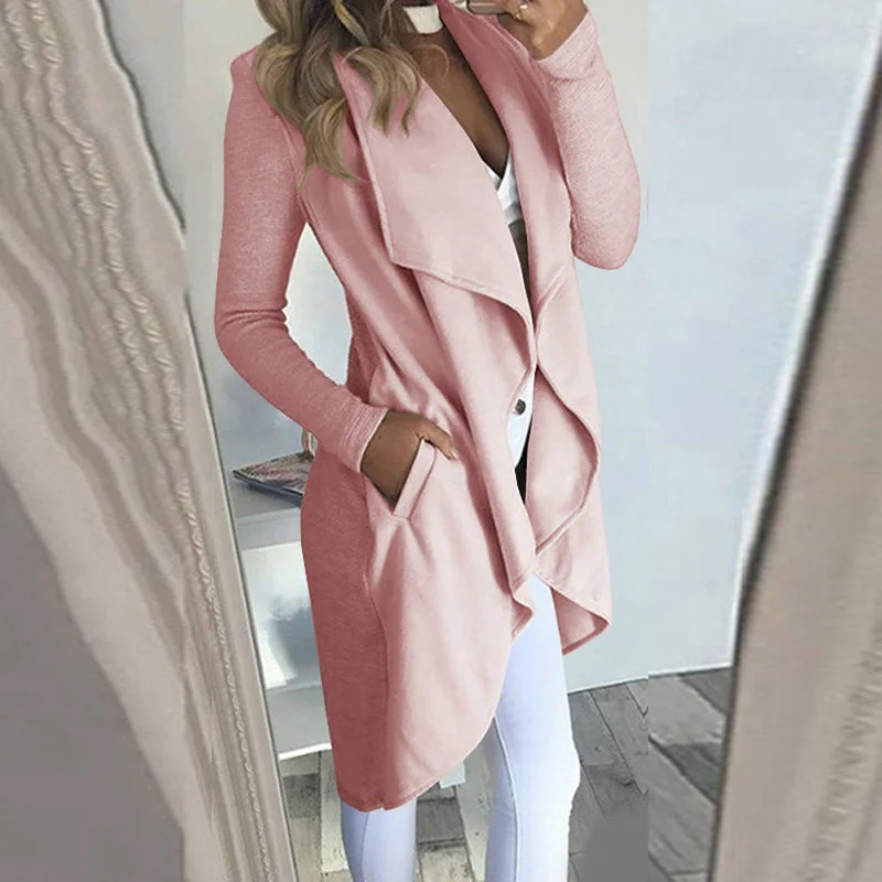

Women Coat Jacket Lapel Slim Fit Pocket Solid Color Casual Simple Fashion Solid Color Autumn Casual High Quality Coat Jacket