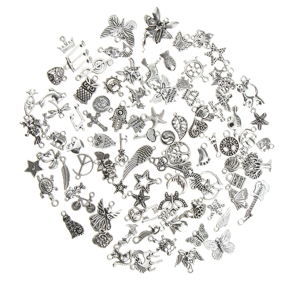 100 Pieces Assorted Antique Charms Pendant for Craft Jewelry Making Loose Bead