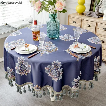

European style Luxury jacquard Tablecloth With Tassel for Wedding Birthday Party Round Table Cover Desk Cloth for home decor