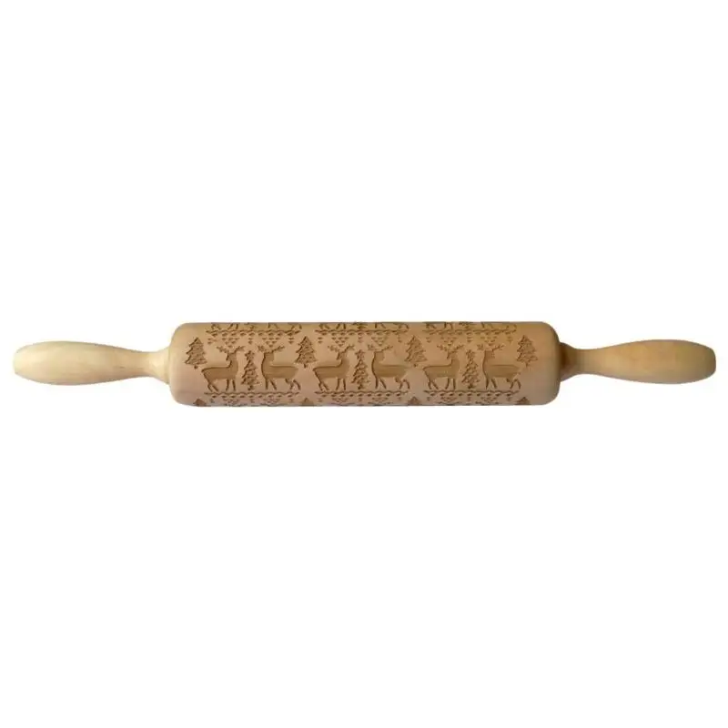 

Christmas Embossing Rolling Pin Baking Cookies Noodle Biscuit Fondant Cake Dough Engraved Roller Reindeer Snowflake Dropshipping