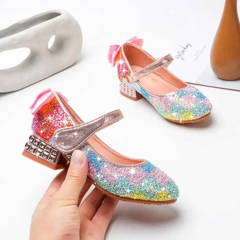 

Water Diamond Princess Girls Leather Shoes Candy Color Casual Sandals Flash Children Sandals Soft Kids Dance Performance Shoes