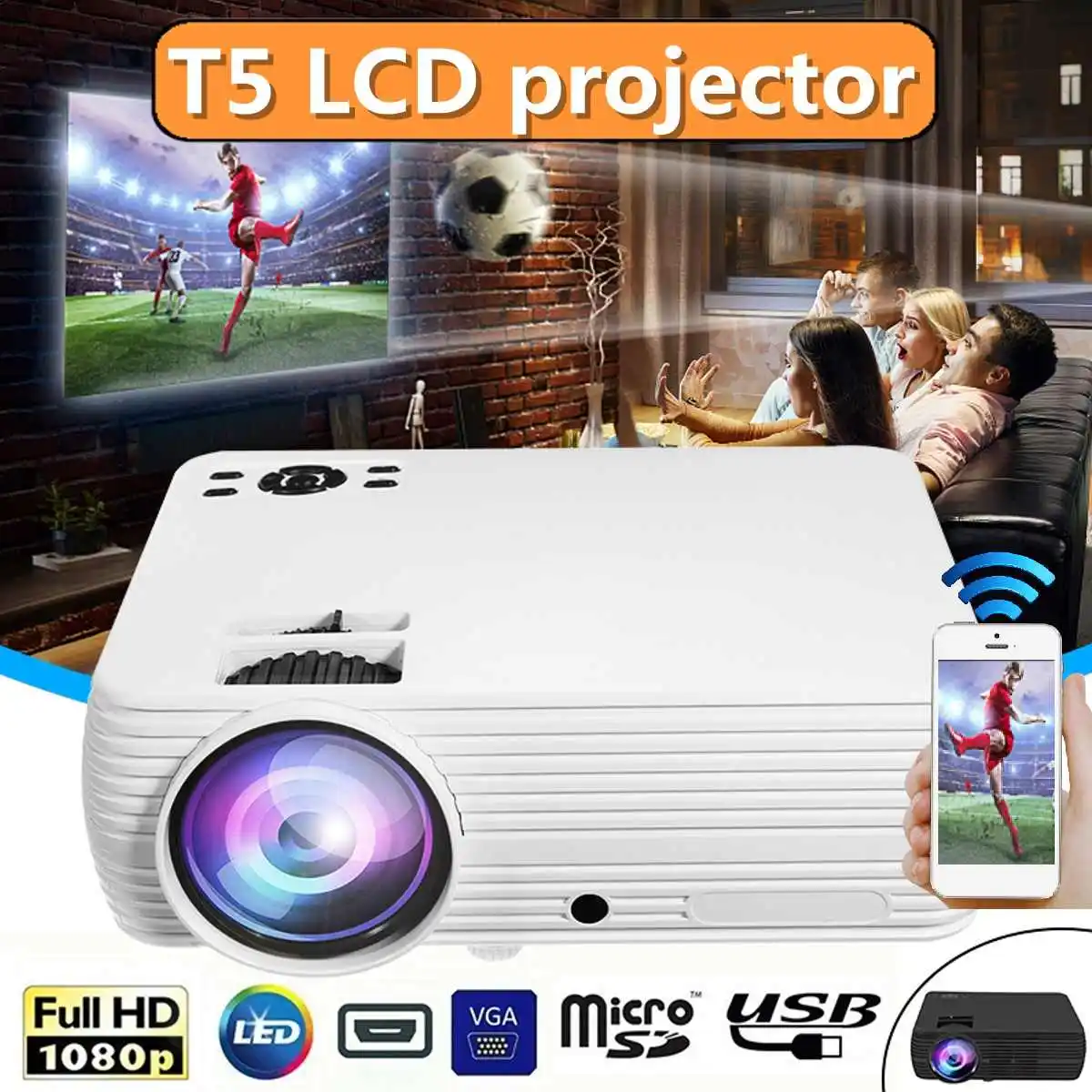 

7000 Lumens Projector Android 6.0.1 Wifi Wireless Display Home Theater Proyector Support Full HD 1080P 4K Video With HDMI