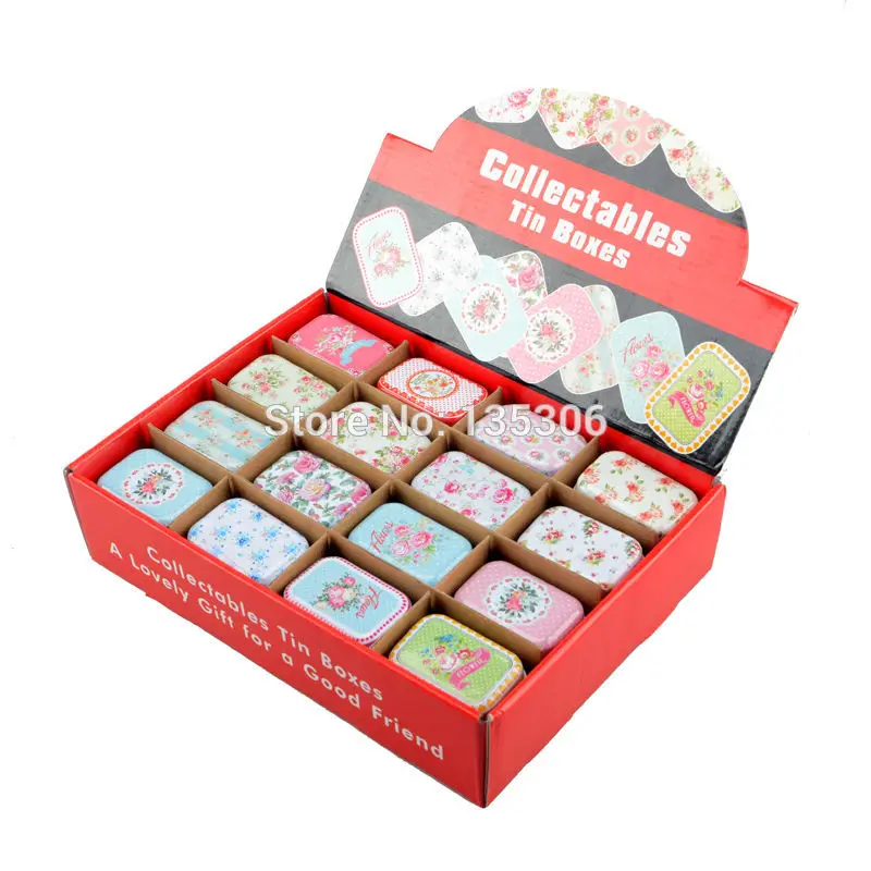 

32 Piece/lot Vintage Cartoon Tin Box 5.5*4*2.5cm Candy Pill Chutty Mini Storage House Decoration Collectables Display NL1961