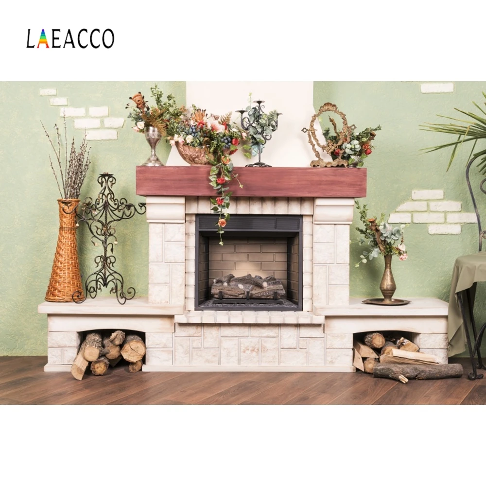 Фотофон Laeacco с зелеными стенками для камина дерева вазы цветов фотосъемки
