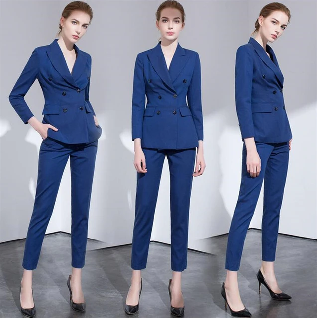 Royal Blue Women Pant Suits for Women Plus Size Ladies Double Breasted  Blazer with Pants Women's Work Pantsuit Custom Made - AliExpress