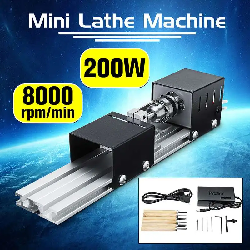

200W Mini Lathe Machine Wood Lathe Metal Woodworking Beads Lathe Machine Grinding Polishing Drill Tool