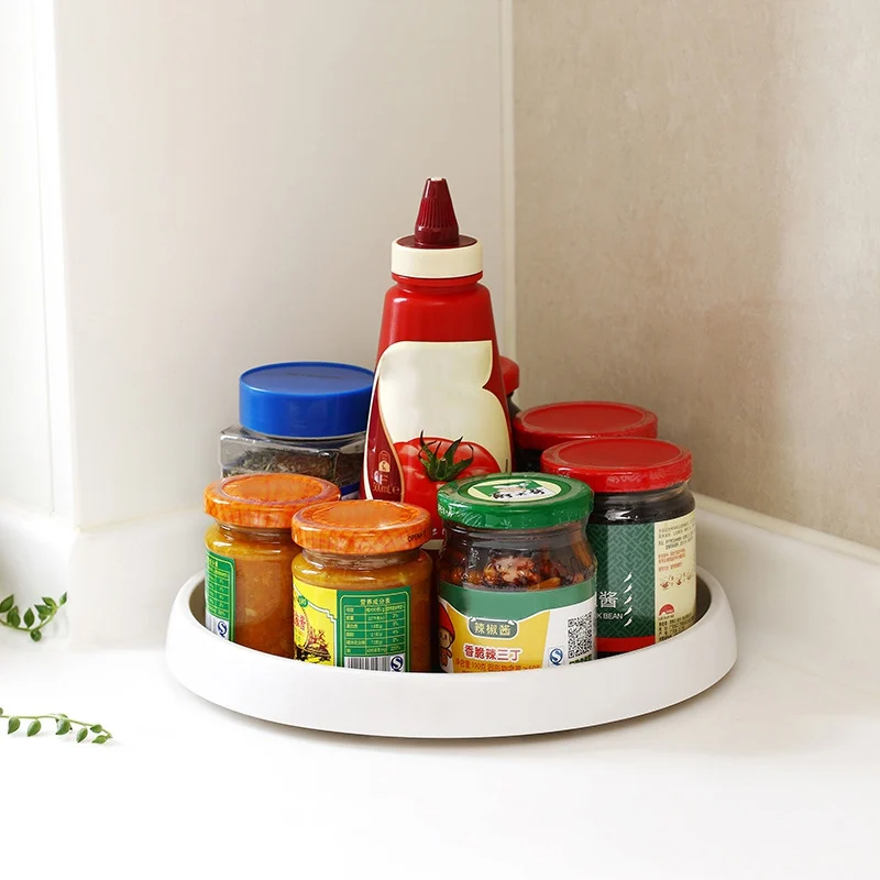 

Rotatable Spice Jars Rack Plastic Non-Slip Turntable Condiment Holder Cupboard Revolving Storage Tray For Kitchen Storage hot