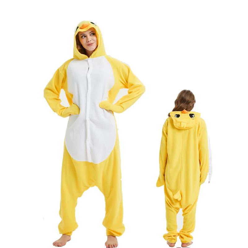 Unisex yellow chick woman Cartoon Kigurumi Onesie Pajamas Anime Fleece Jumpsuit Funny Sleepwear Women Girl Cosplay Clothes