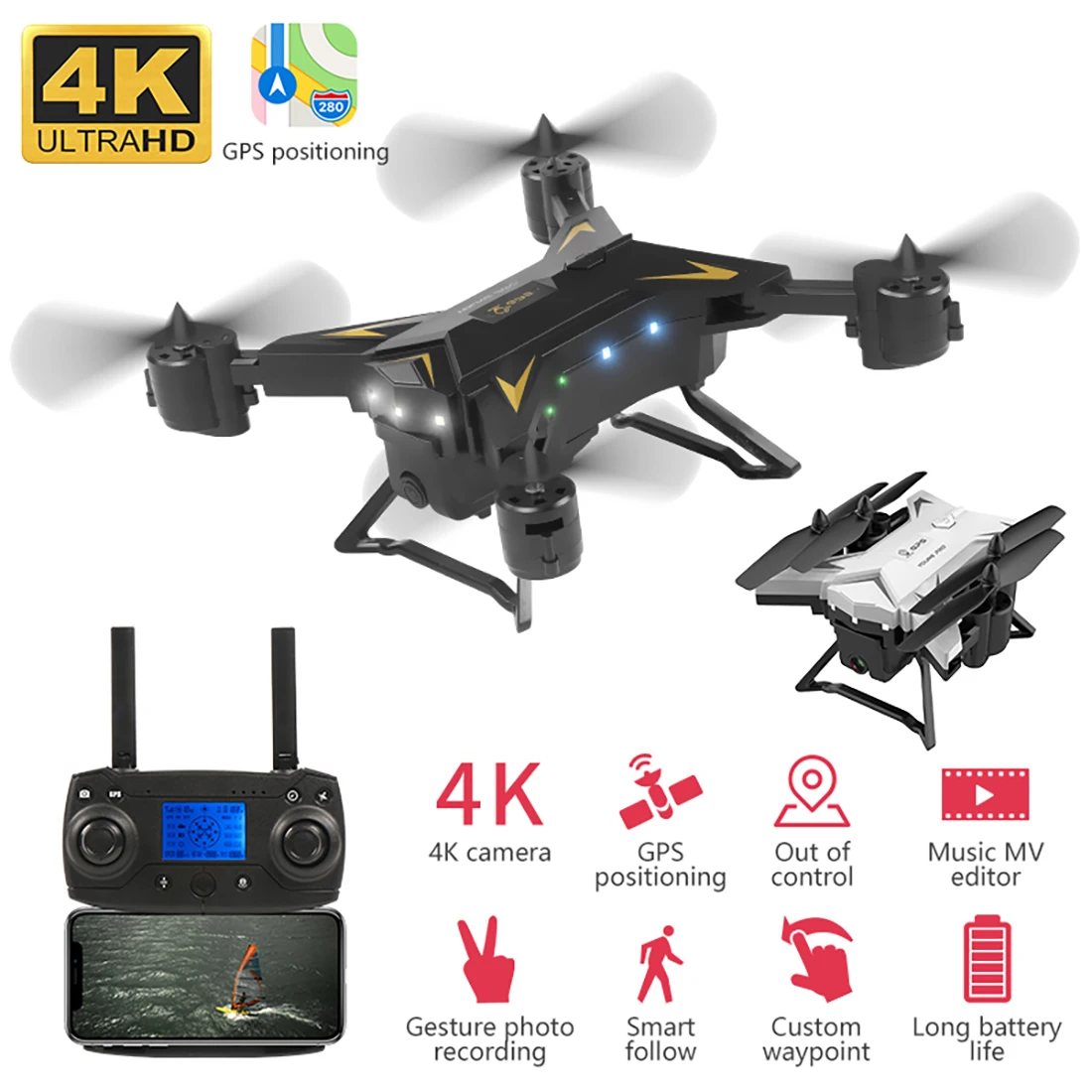 Профессиональный складной gps-дрон KY601G 4K HD камера 5G wifi FPV Дрон светодиодный 2,4G 4CH 1,8 км дальняя дистанция 20 минут полета RC Квадрокоптер