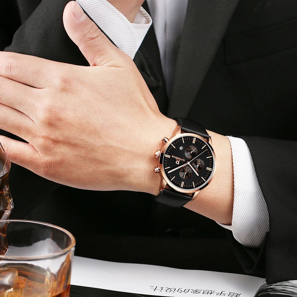 top luxury brand mens wrist watches hot fashion analog quartz watch for men waterproof chronograph sports wristwatches man clock male real leather strap Relogio Masculino (23)