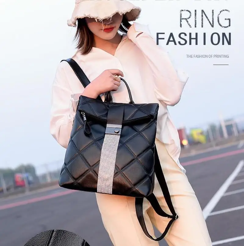 

2019 new ladies backpack high quality PU backpack European and American high texture leather fashion PU