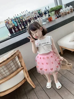 

Baby Clothes 2020 Summer New Children's Sleeveless T Shirt+tutu Skirts 2pcs Sets Kids Girls Navy Collar Top Tees Girl Sets 2-7Y