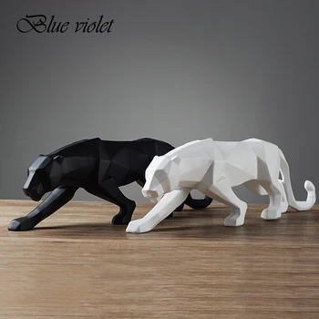 

4 Colors Modern Abstract Black/White Geometric Leopard Statue Desktop Resin Panther Crafts Sculpture Decor Animal Figurine model
