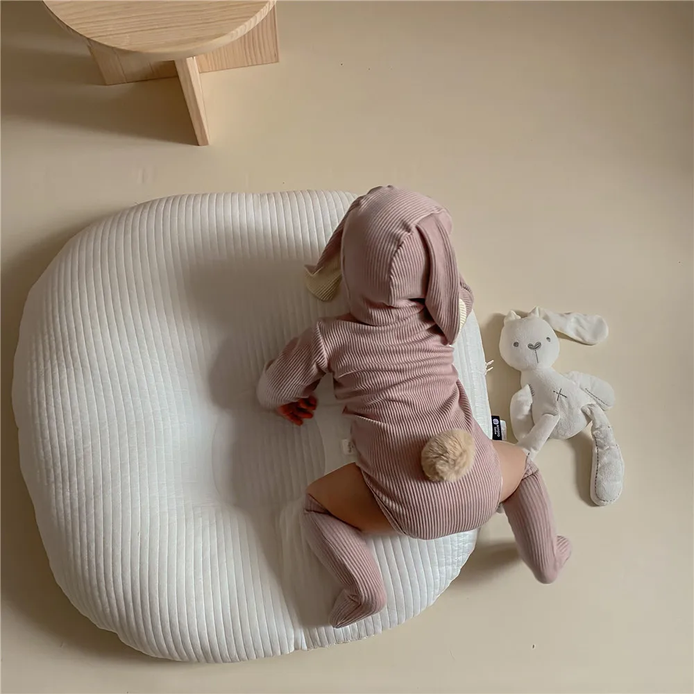 4PCS Summer Infant Newborn Baby Boys Girls Bodysuits Cute Bunny Ear Bodysuits Hat and Cocks Baby Clothes Jumpsuit Outfits 4