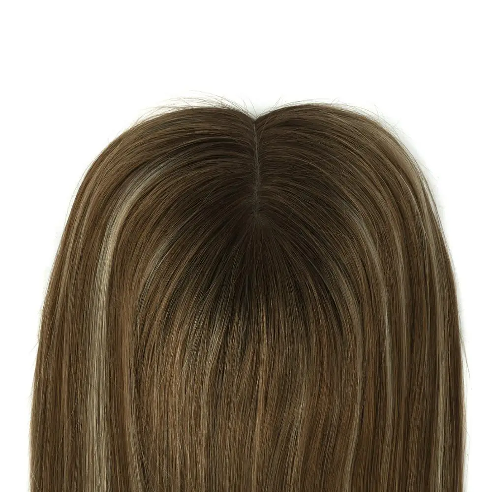 MW 14? 6*7? Silk Base Remy Hair Topper Wig With 6 Clips In Natural Straight Virgin Cuticle Human Hair Toupee Pieces For Women