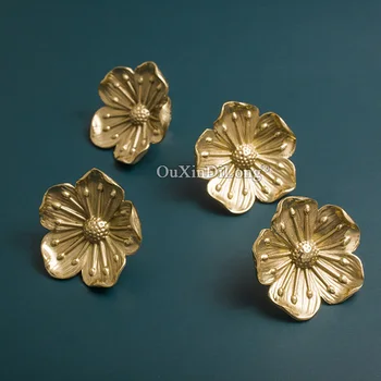

European 10PCS Pure Brass Beauty Flower Cabinet Handles Drawer Pulls Cupboard Wardrobe TV Wine Cabinet Pulls Handles and Knobs