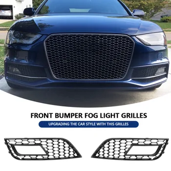 

2pcs Car Auto Front Bumper Fog Light Grilles for Audi A4 B8.5 RS4 2013 2014 2015 2016 Glossy car accessories Black car styling