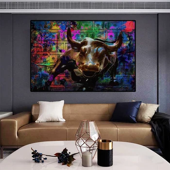 

Retro Graffiti Art Copper Bull Dollars Canvas Painting Wall Art Posters Prints Wall Pictures for Living Room Home Cuadros Decor