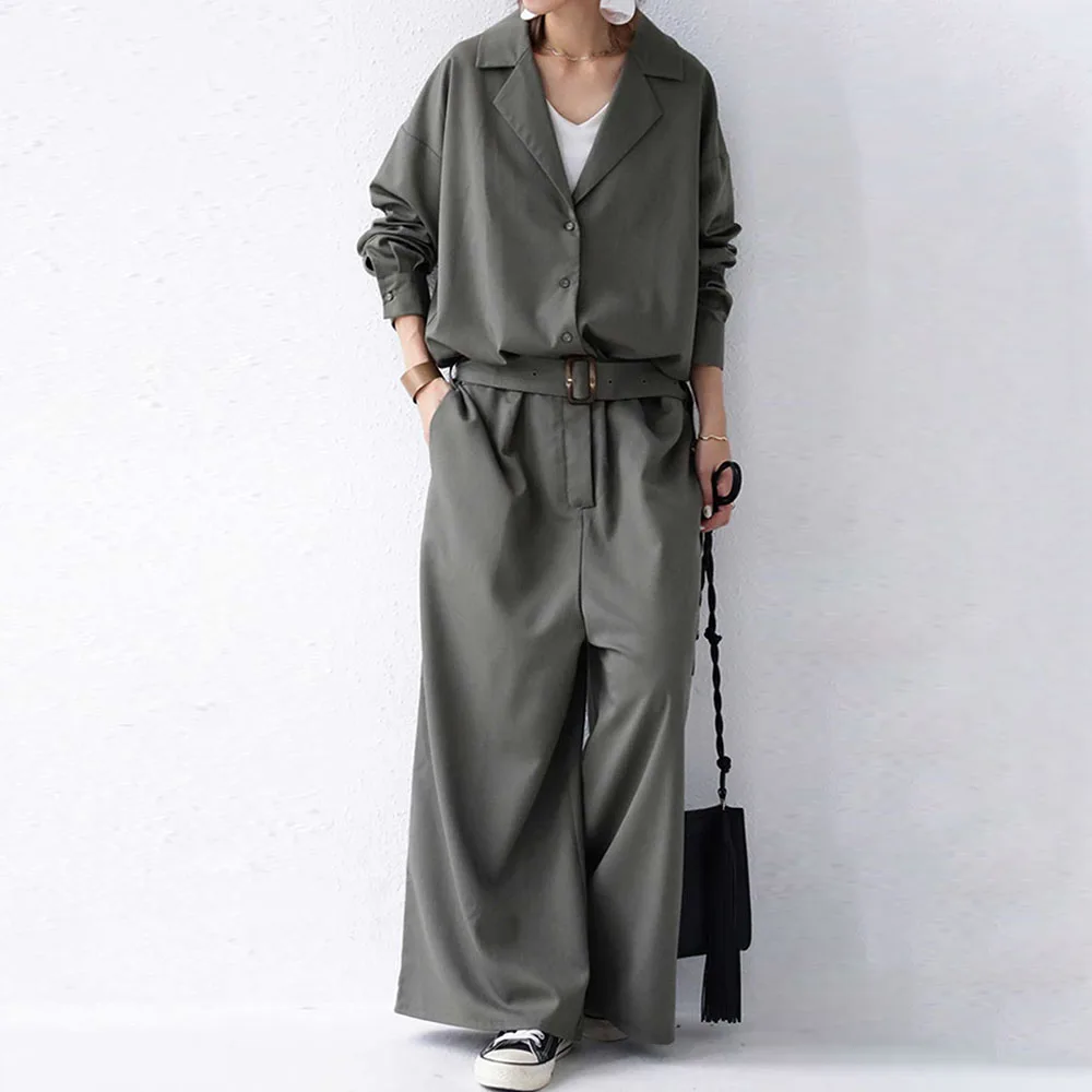 Office Ladies Korean Oversize Black Jumpsuits Women Plus Size Loose Casual Wide Legs Backless Female Elegant Rompers With Belt