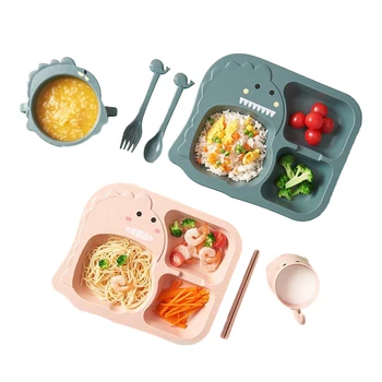 

Baby Dinosaur Cutlery Set Children's Dinner Plate Compartment Home Creative Cartoon Anti-fall Baby Food Supplement Bowl