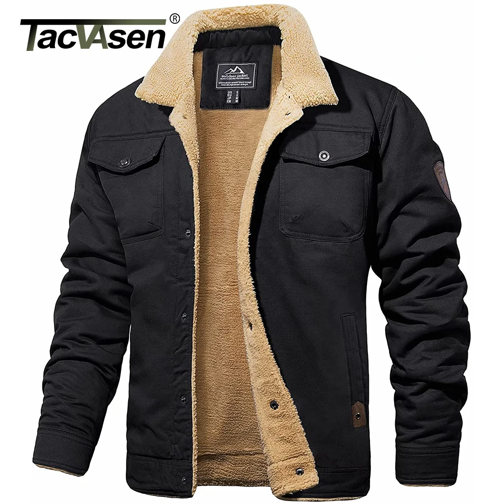 Turn-down Collar Winter Cotton Parka Coat Mens Sherpa Fleece Trucker Work Cargo Coats