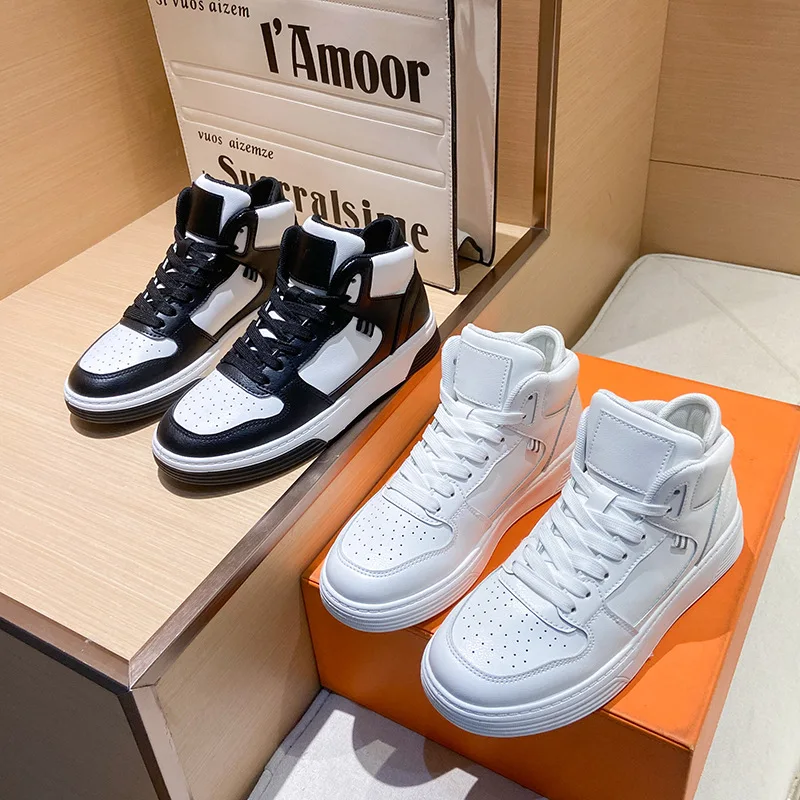 

Luxury 2022 Women Shoes Fashion Breathable High Top Sneakers Women Low (1cm-3cm) Lace-up Sapatos De Mujer Woman Vulcanize Shoes