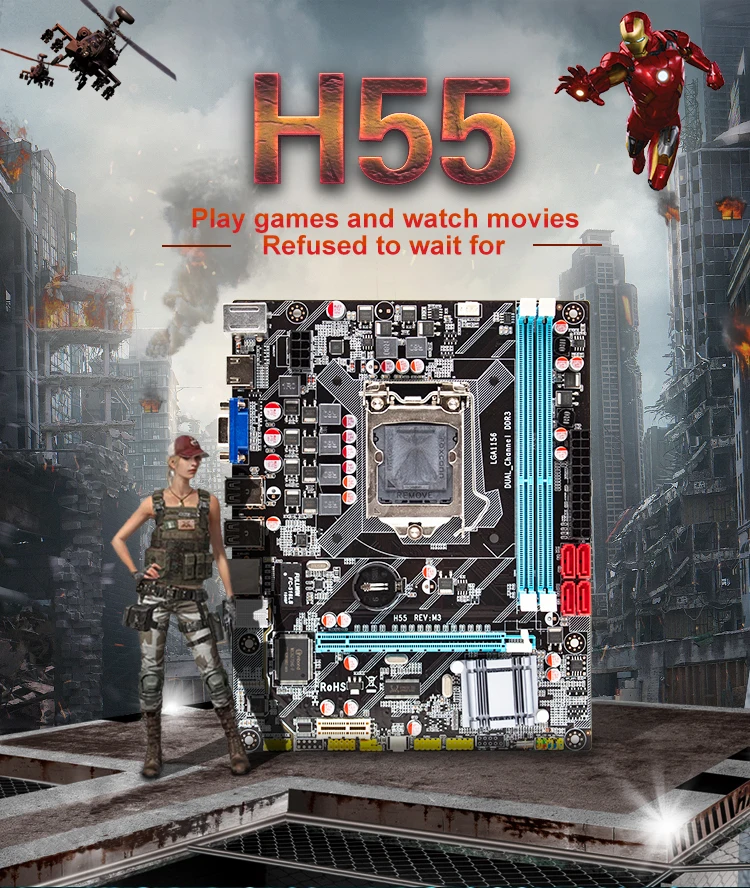 H55 новая материнская плата LGA1156 REV: M3 DDR3 поддерживает I3 I5 I7 ...