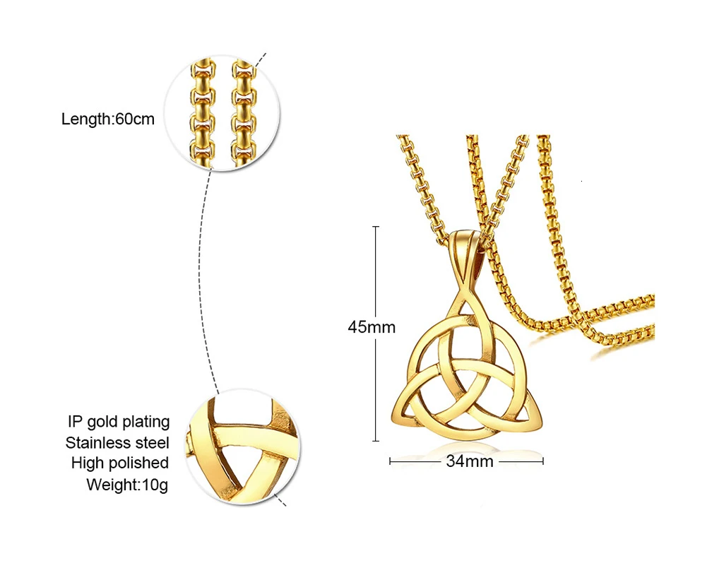 Lucky Triquetra троица узел Шарм ожерелье из нержавеющей стали ирландские украшения для мужчин унисекс