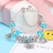 925 Мода Серебряный браслет с шармами браслет для Для женщин с украшением в виде кристаллов цветочные бусины, соответственные Для женщин Браслеты ювелирные изделия змея цепи подарок