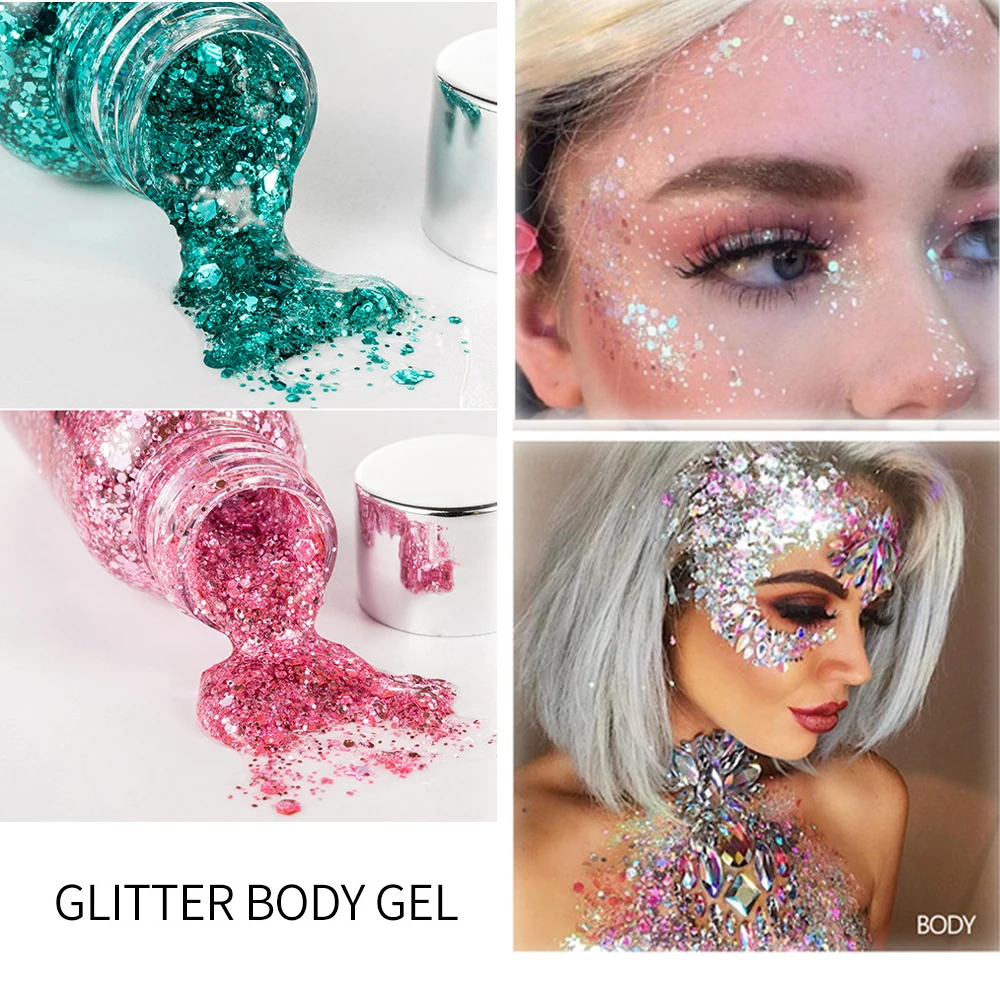 

Multi-use Eye Glitter Gel Face Flash Nail Hair Shining Powder Heart Loose Sequins Cream Festival Party Body Glitter Makeup TSLM2