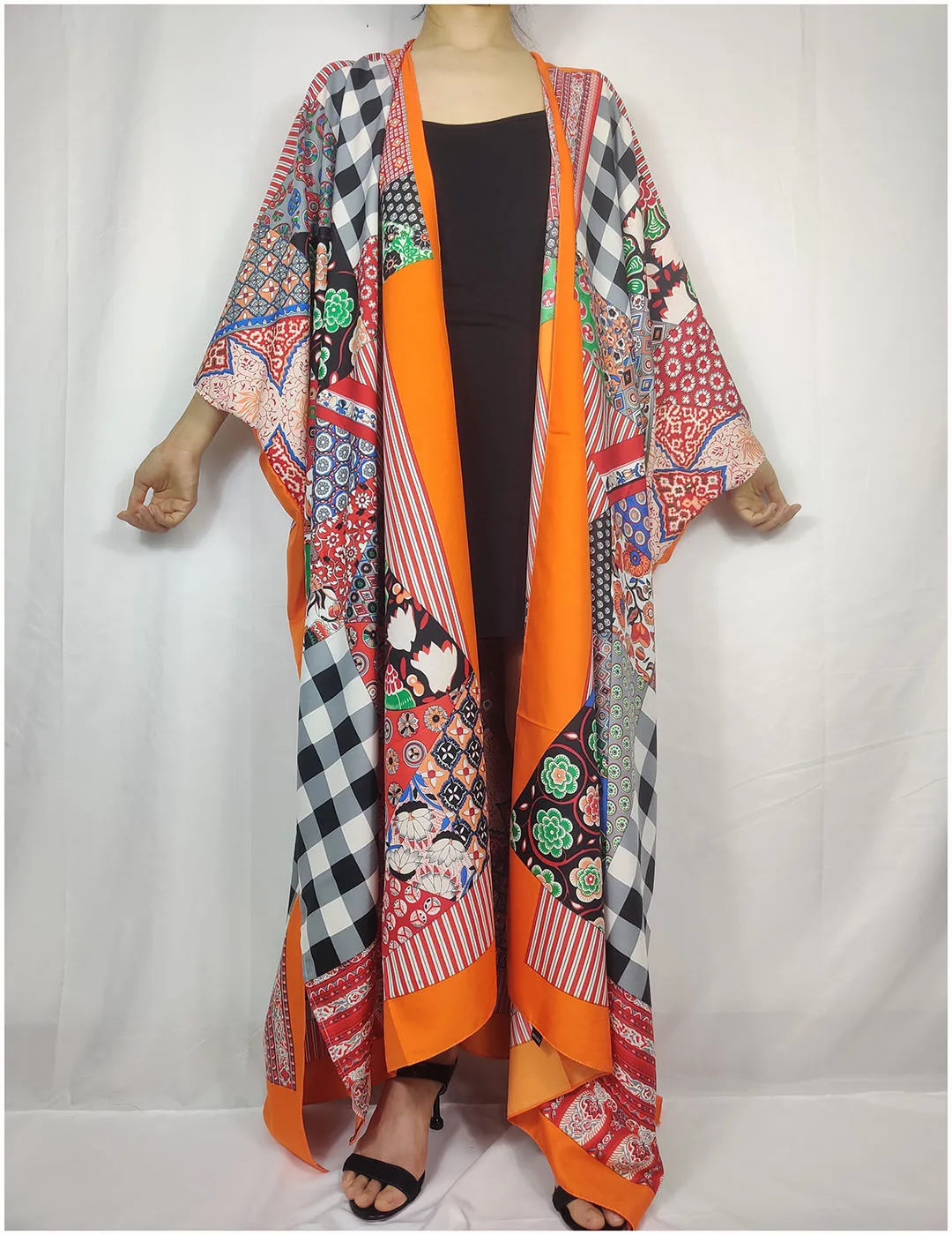 Casual Summer Silk Printed Travelling Janpanese Style Kimonos For Women Morrocan Oman Abaya Boho Swimwear Kaftan Muslim Clothes
