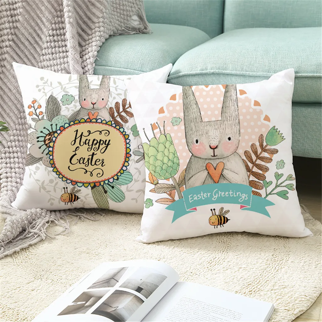 Happy Easter Cushion Cover Egg Print Decorative Pillow Cover For Sofa