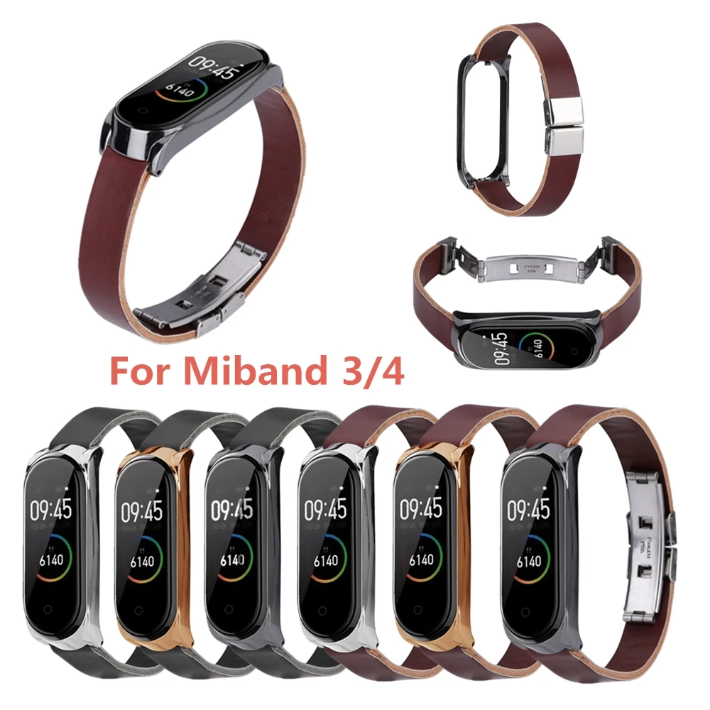 

For Xiaomi Mi Band 3 Band 4 Strap Butterfly Clasp Simple Style Leather Watchbands Replacement Watch Strap Bracelet