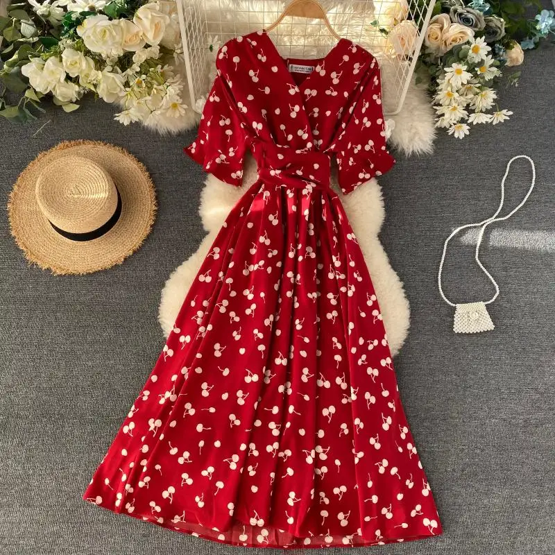 Новинка лета 2020 женское платье Vestidos с расклешенным рукавом v-образным вырезом и